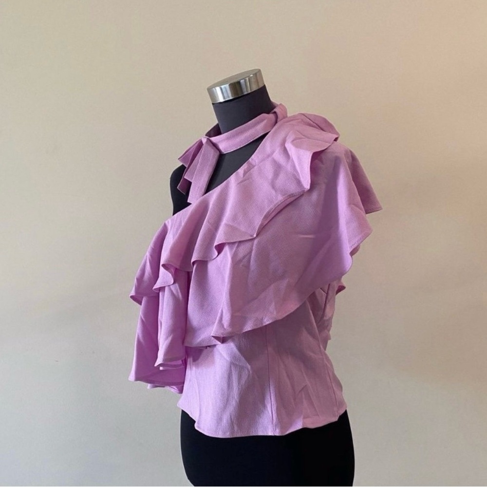 Women’s One Shoulder Purple Lilac Ruffle Blouse